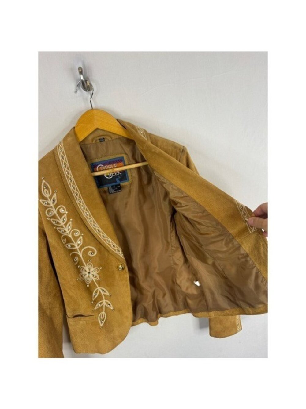 Cripple Creek Tan Leather Western Blazer Rhinestone Floral Embroidery Small - Picture 7 of 12